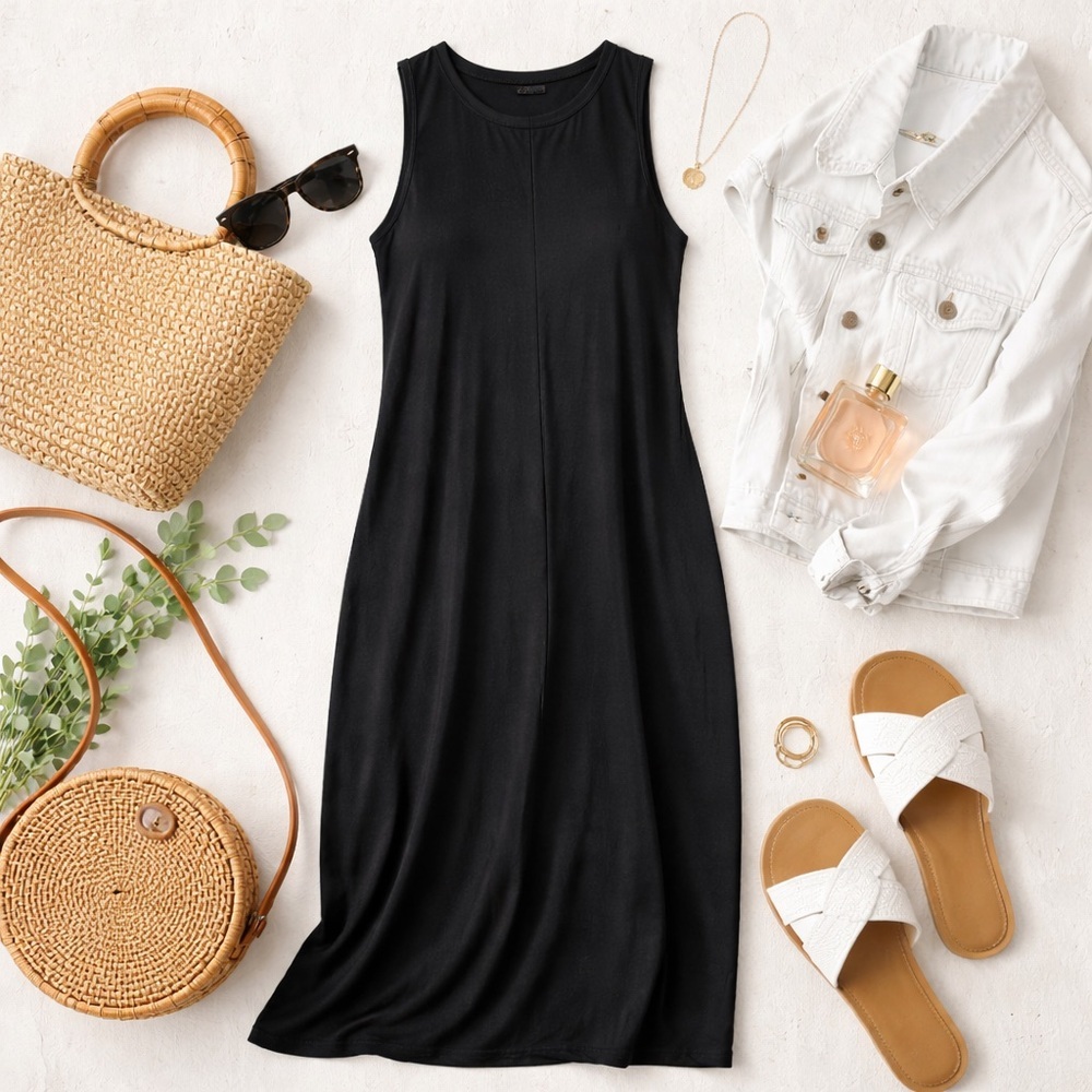 Athleta | Black Sleeveless Maxi Dress | Cotton Modal Blend | Size Small - Picture 2 of 6